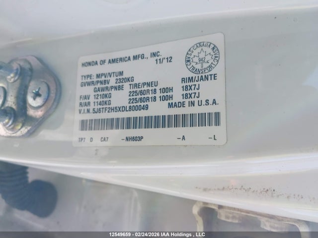 Auction sale of the 2013 Honda Crosstour Exl, vin: 5J6TF2H5XDL800049, lot number: 12549659