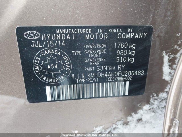 KMHDH4AH0FU286483 Hyundai Elantra Gls