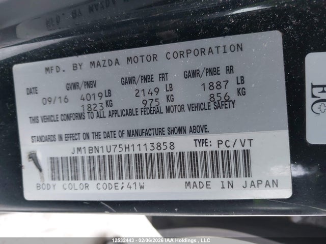 JM1BN1U75H1113858 Mazda Mazda3 Gx