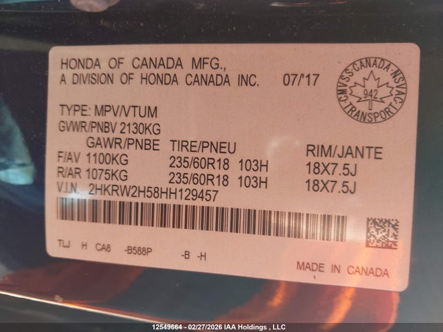2HKRW2H58HH129457 Honda CR-V EX