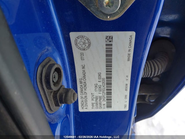 Продаж на аукціоні авто 2020 Honda Civic, vin: 2HGFC2F83LH026085, номер лоту: 12549681