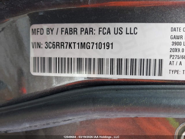 Aukcja sprzedaży 2021 Ram 1500 Classic Tradesman, vin: 3C6RR7KT1MG710191, numer aukcji: 12549684