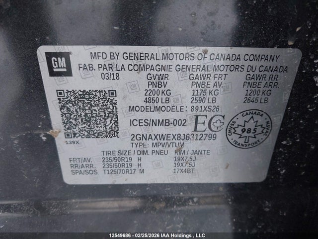 2GNAXWEX8J6312799 Chevrolet Equinox Premier