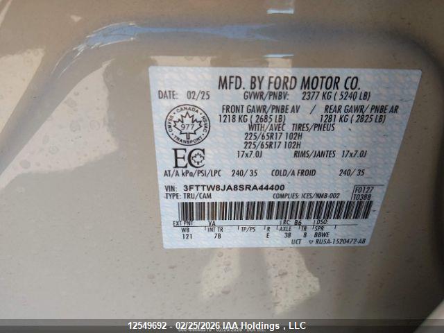 Продаж на аукціоні авто 2025 Ford Maverick Xlt, vin: 3FTTW8JA8SRA44400, номер лоту: 12549692