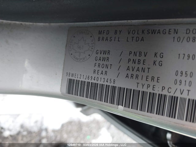 12549710 :رقم المزاد ، 9BWEL21J694013458 vin ، 2009 Volkswagen Golf مزاد بيع