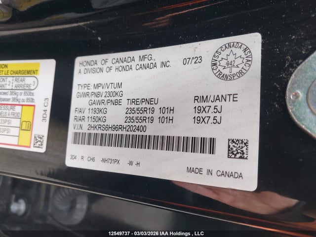2HKRS6H96RH202400 Honda Cr-v Touring Hybrid