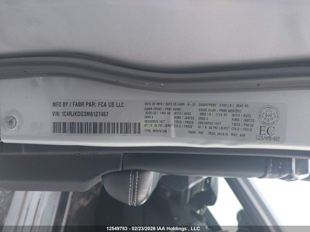1C4RJKDG3M8127467 Jeep Grand Cherokee L Overland