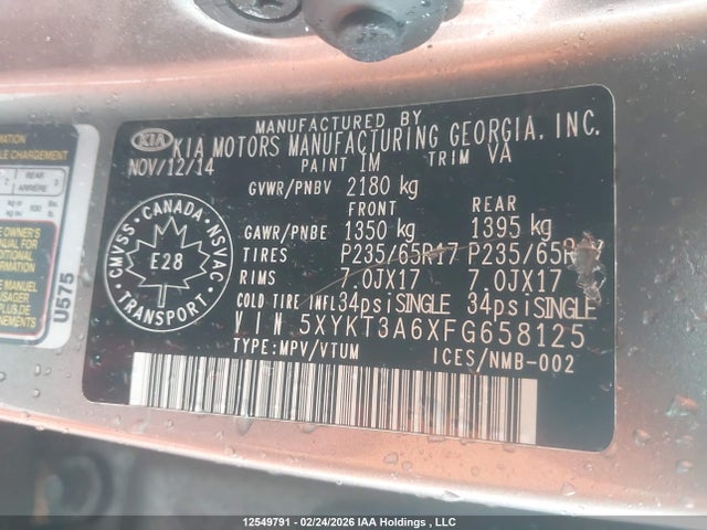 5XYKT3A6XFG658125 KIA SORENTO LX