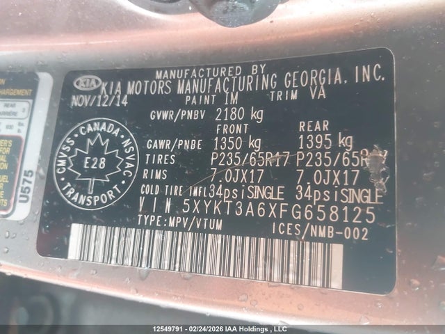 5XYKT3A6XFG658125 KIA SORENTO LX
