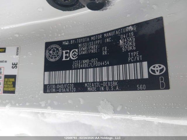 5YFB4RBE7LP004454 Toyota COROLLA SE