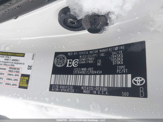 5YFB4RBE7LP004454 Toyota COROLLA SE