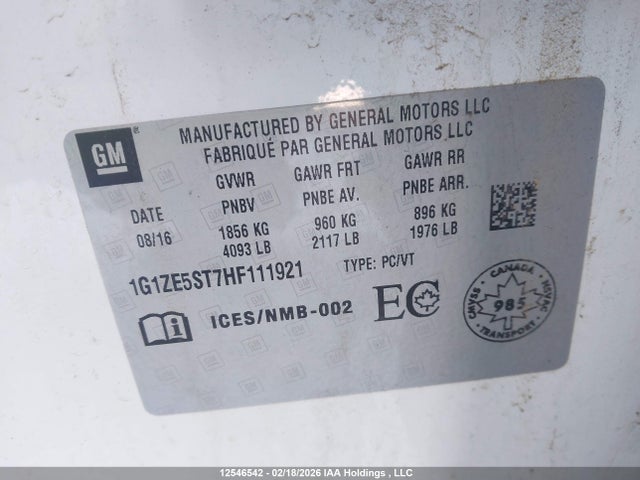 1G1ZE5ST7HF111921 Chevrolet MALIBU 1LT