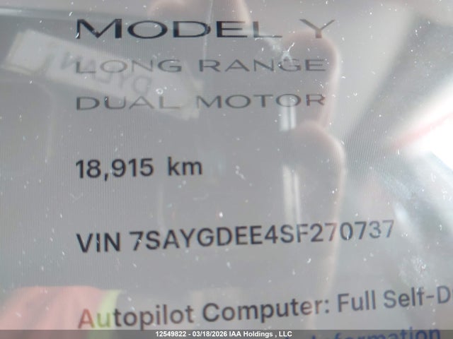 7SAYGDEE4SF270737 Tesla Model Y Long Range