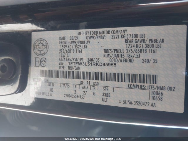 1FTFW3L51RKD95955 Ford F150 Xlt