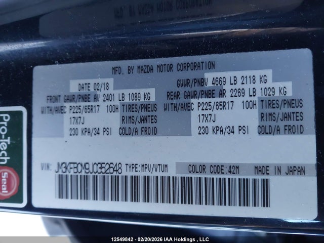Aukcja sprzedaży 2018 Mazda Cx-5 Touring, vin: JM3KFBCM9J0352648, numer aukcji: 12549842