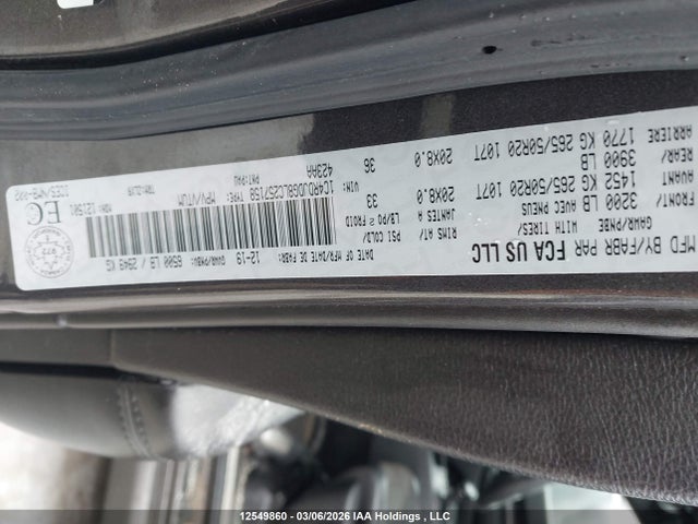 12549860 :رقم المزاد ، 1C4RDJDG8LC257158 vin ، 2020 Dodge Durango Gt مزاد بيع