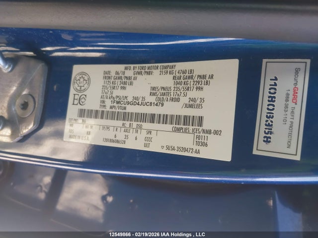 1FMCU9GD4JUC81479 Ford ESCAPE SE