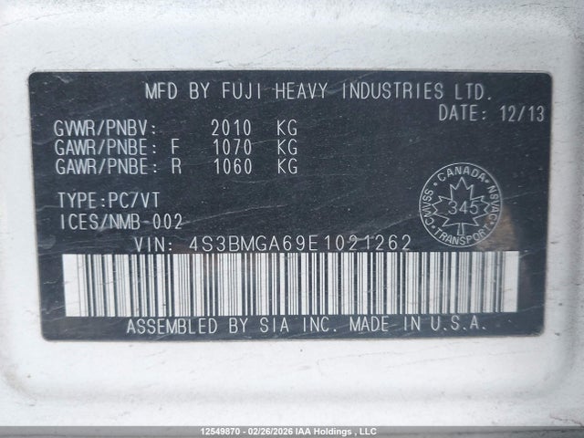 4S3BMGA69E1021262 Subaru Legacy