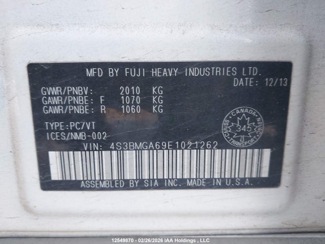 4S3BMGA69E1021262 Subaru Legacy