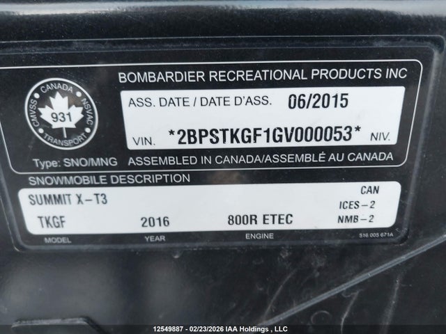 2BPSTKGF1GV000053 Skidoo Skidoo