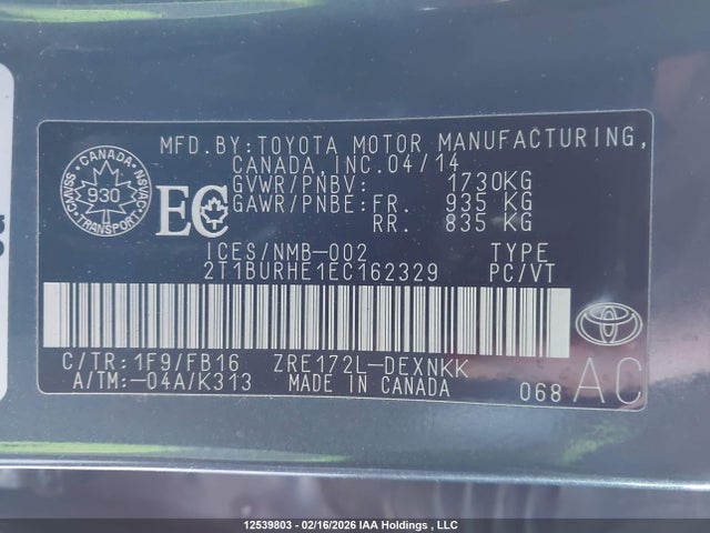 Toyota COROLLA LE 2014 2T1BURHE1EC162329 Image 18