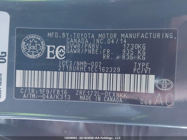 Toyota COROLLA LE 2014 2T1BURHE1EC162329 Image 9