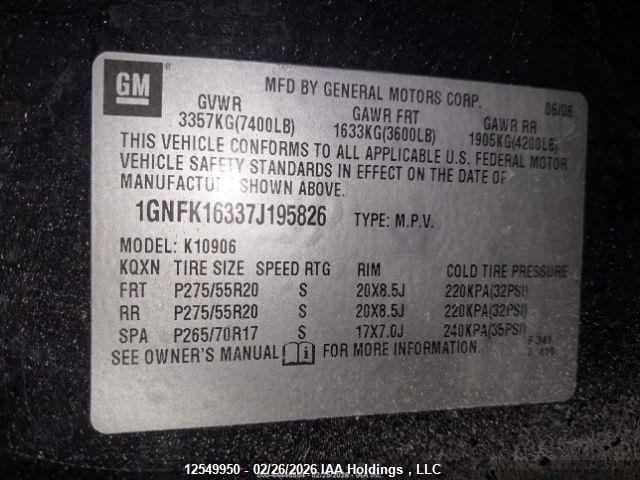 Aukcja sprzedaży 2007 Chevrolet Suburban K1500, vin: 1GNFK16337J195826, numer aukcji: 12549950