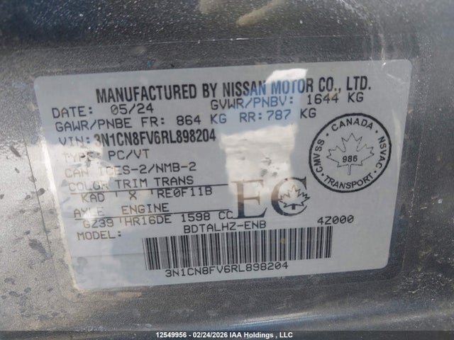 3N1CN8FV6RL898204 Nissan VERSA SR