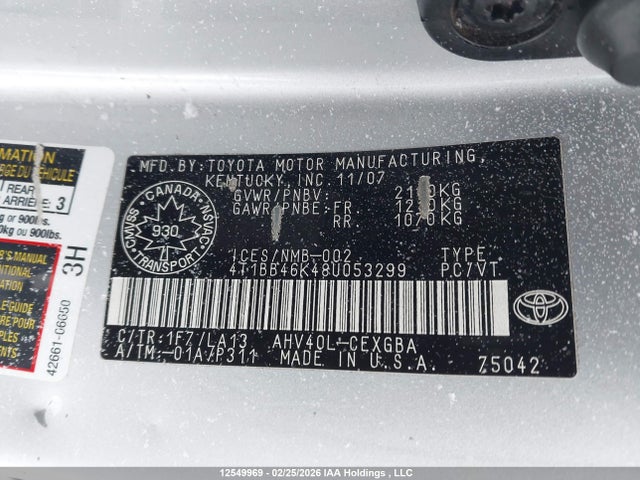 12549969 :رقم المزاد ، 4T1BB46K48U053299 vin ، 2008 Toyota Camry Hybrid مزاد بيع