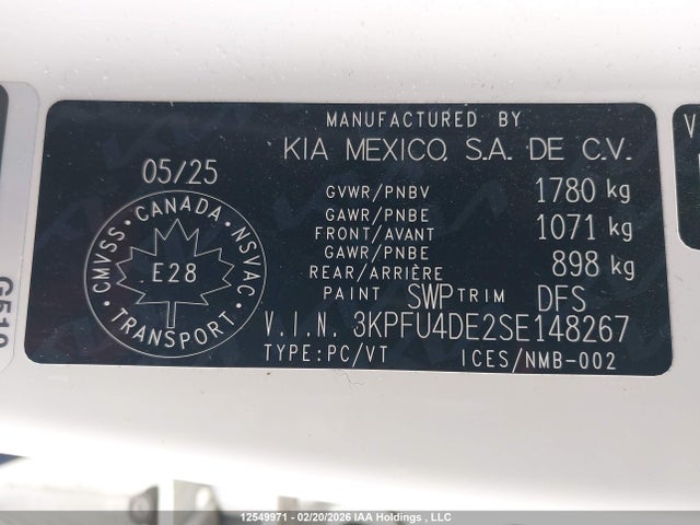 12549971 :رقم المزاد ، 3KPFU4DE2SE148267 vin ، 2025 Kia K4 Ex مزاد بيع