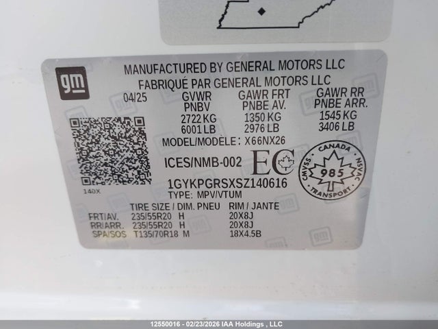 2025 Cadillac Xt6 Sport მანქანა იყიდება აუქციონზე, vin: 1GYKPGRSXSZ140616, აუქციონის ნომერი: 12550016