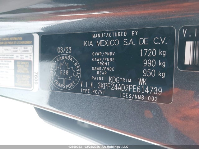 12550023 :رقم المزاد ، 3KPF24AD2PE614739 vin ، 2023 Kia Forte مزاد بيع