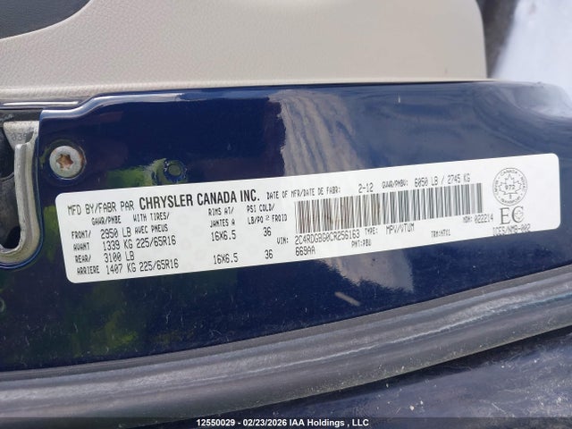 Aukcja sprzedaży 2012 Dodge Grand Caravan Se/sxt, vin: 2C4RDGBG0CR256163, numer aukcji: 12550029