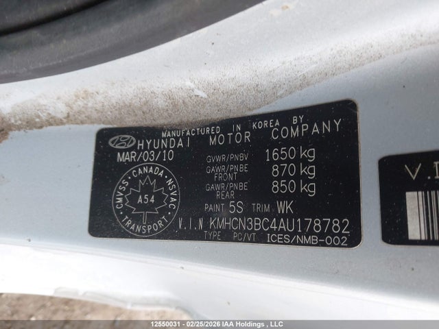 12550031 :رقم المزاد ، KMHCN3BC4AU178782 vin ، 2010 Hyundai Accent Gl مزاد بيع