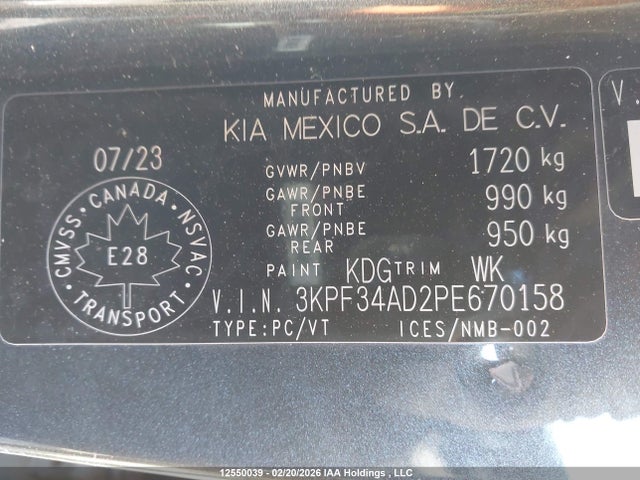 2023 Kia Forte Ex/ex+/ex Premium მანქანა იყიდება აუქციონზე, vin: 3KPF34AD2PE670158, აუქციონის ნომერი: 12550039