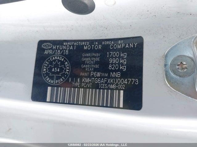 KMHTG6AFXKU004773 Hyundai Veloster 2.0 Gl