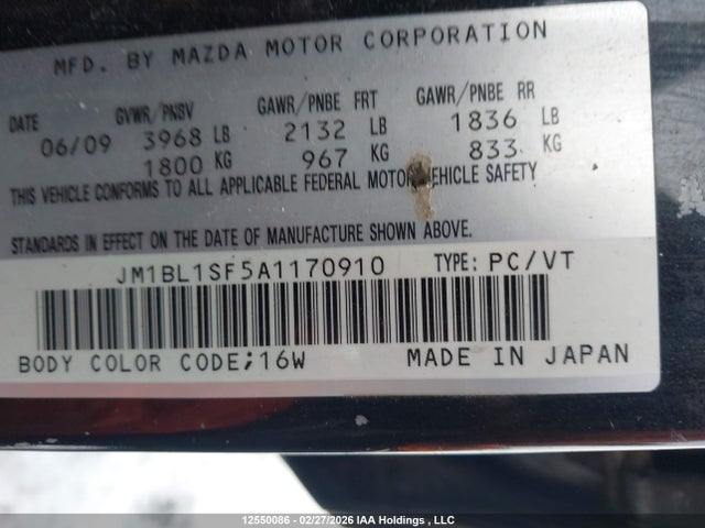 12550086 :رقم المزاد ، JM1BL1SF5A1170910 vin ، 2010 Mazda 3 I مزاد بيع