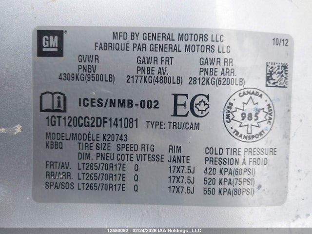 Продаж на аукціоні авто 2013 Gmc Sierra K2500 Sle, vin: 1GT120CG2DF141081, номер лоту: 12550092