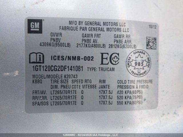 Продаж на аукціоні авто 2013 Gmc Sierra K2500 Sle, vin: 1GT120CG2DF141081, номер лоту: 12550092