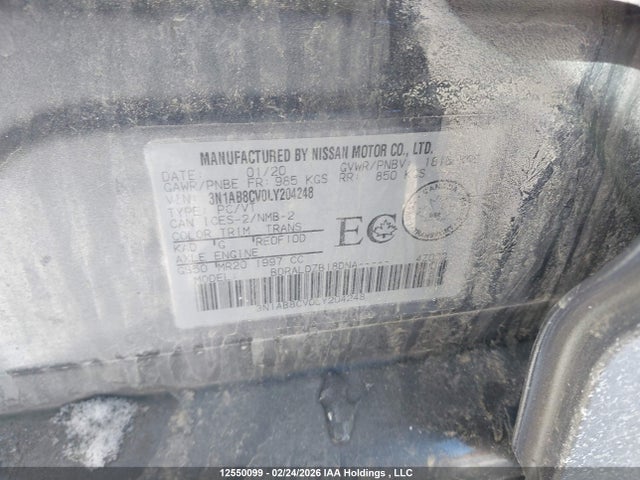 12550099 :رقم المزاد ، 3N1AB8CV0LY204248 vin ، 2020 Nissan Sentra Sv مزاد بيع