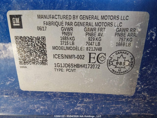 1G1JD6SH8H4173972 Chevrolet SONIC LT