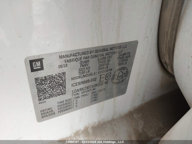 Продаж на аукціоні авто 2018 Chevrolet Tahoe Police, vin: 1GNSKDEC0JR353792, номер лоту: 12550157