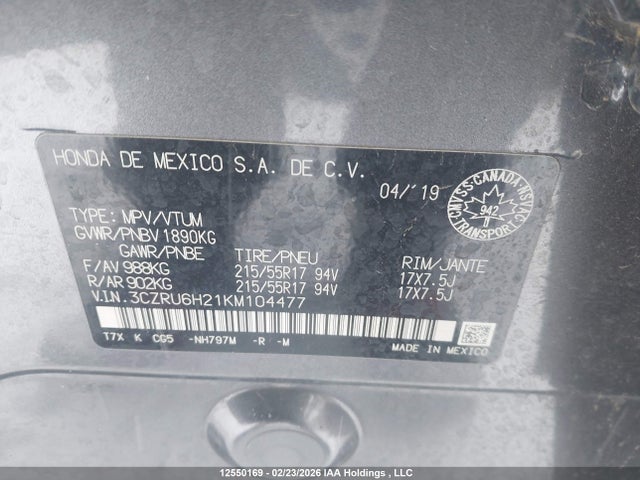 3CZRU6H21KM104477 Honda HR-V SPORT