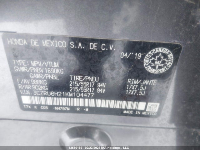 3CZRU6H21KM104477 Honda HR-V SPORT