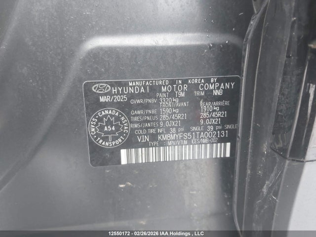KM8MYFS51TA002131 Hyundai Ioniq 9 Preferred + Awd W/ultimate Calligraphy Package