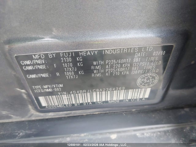 Auction sale of the 2010 Subaru Outback 3.6 R Limited Package, vin: 4S4BRJLC8A2364369, lot number: 12550181