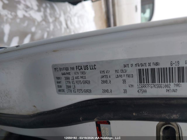 Aukcja sprzedaży 2019 Ram 1500 Classic Tradesman, vin: 1C6RR7FG7KS661002, numer aukcji: 12550192