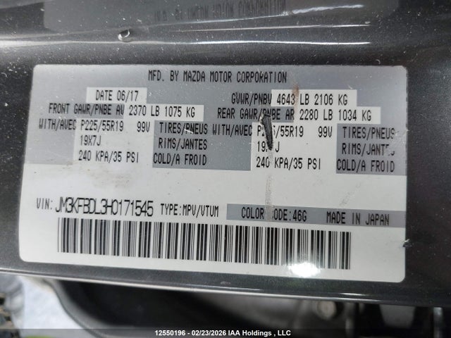 2017 Mazda Cx-5 Gt მანქანა იყიდება აუქციონზე, vin: JM3KFBDL3H0171545, აუქციონის ნომერი: 12550196