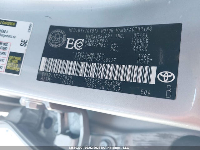 Aukcja sprzedaży 2024 Toyota Corolla Le, vin: 5YFB4MDE0RP188127, numer aukcji: 12550200