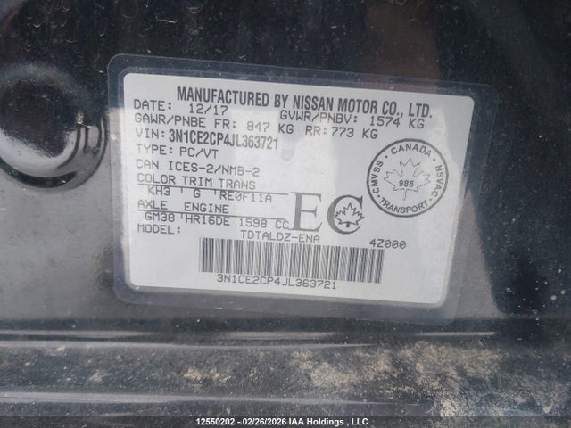 3N1CE2CP4JL363721 Nissan Versa